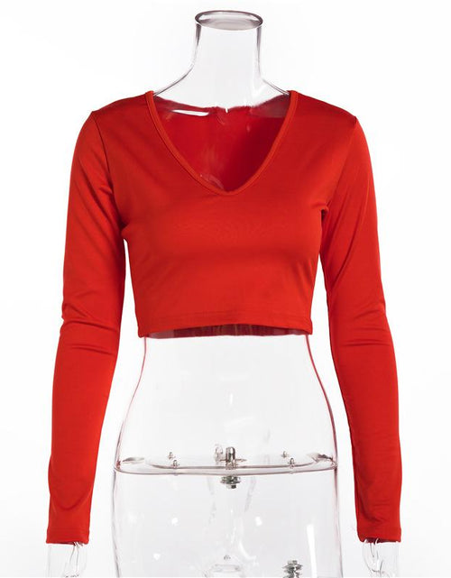 Load image into Gallery viewer, Women's Sexy Basic Scoop Neck Long Sleeve Slim Solid Color Crop Top
