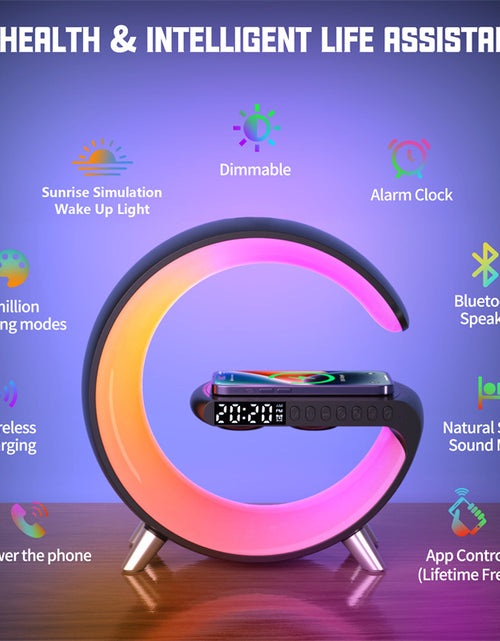 Load image into Gallery viewer, Intelligent Atmosphere Lamp Bluetooth Speaker Wireless Charger Bedside Lamp Sunrise Wake-up Lamp Polar Lamp Alarm Clock
