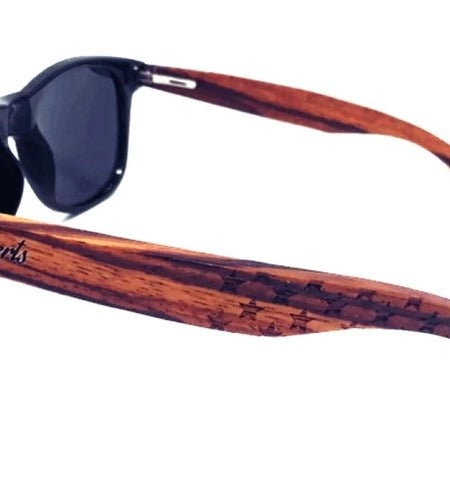 Zebrawood Sunglasses, Stars and Bars With Wooden Case, Polarized,