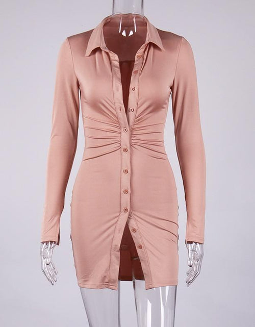 Load image into Gallery viewer,  Ruched Black Women's Shirt Dress 
