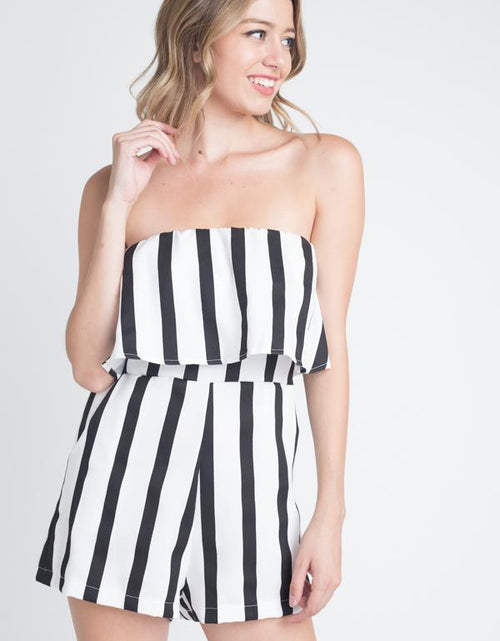 Load image into Gallery viewer, Women's Strapless Stripe Pocket Romper
