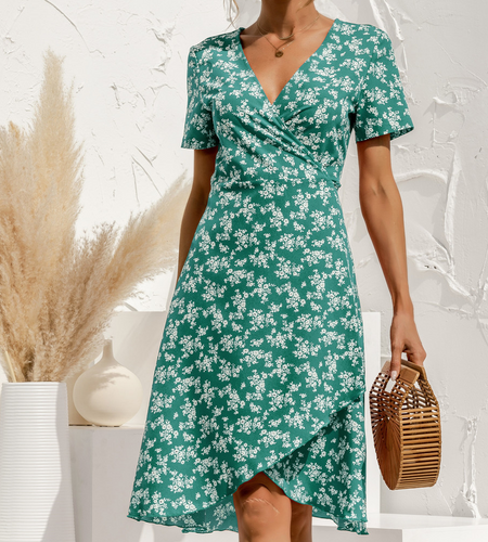 Sexy V Neck Floral Print Boho Beach Dress