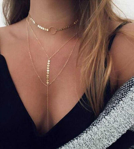 Three Layer Lariat Choker Necklace