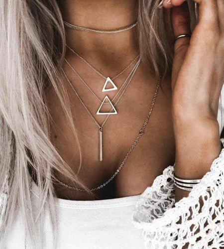 Double Triangle Multilayer Necklace
